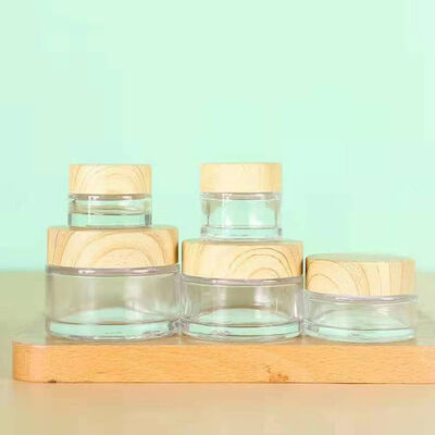 5g 10g 15g 30g 50g Lege Matglas Crème Potten Cosmetische Natuurlijke Houten Containers voor Oogcrème Gezichtsmasker