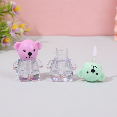 2 ml Cute Bear Head Cap Plastic Lip Glaze Tube in verschillende kleuren met schroefkap sluiting en op maat gedrukt