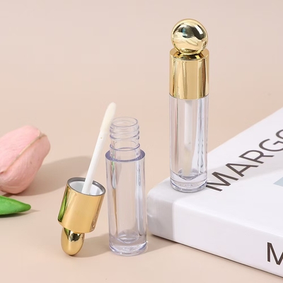 Ronde Design Hoofdkap Plastic Lip Glaze Tube Met Borstel 4.5ml Goud