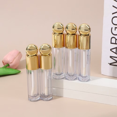 Ronde Design Hoofdkap Plastic Lip Glaze Tube Met Borstel 4.5ml Goud