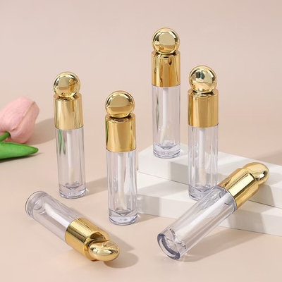 Ronde Design Hoofdkap Plastic Lip Glaze Tube Met Borstel 4.5ml Goud
