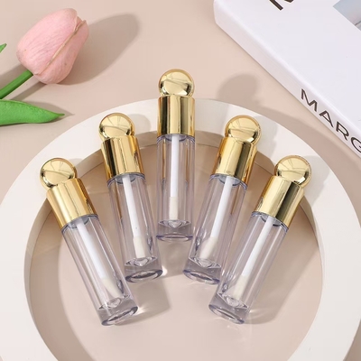 Ronde Design Hoofdkap Plastic Lip Glaze Tube Met Borstel 4.5ml Goud