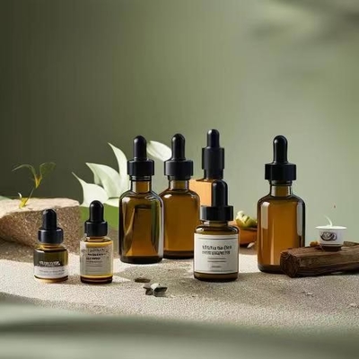 Reisvriendelijke Amber essentiële olie fles met plastic druppelkop en glazen pipet 5ml 10ml 30ml 50ml 100ml