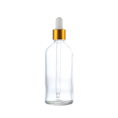 Hot Sale lege glazen essentiële olie fles en drupper met aluminium goud/zilver rok