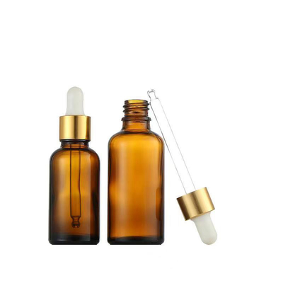 Hot Sale lege glazen essentiële olie fles en drupper met aluminium goud/zilver rok