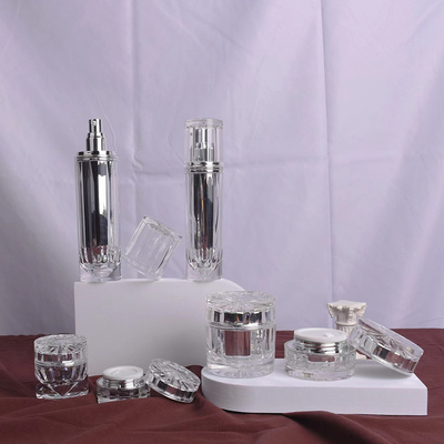 Acrylische luchtloze potfles 30G 50G 30ML 50ML 100ML voor cosmetische lotion met aluminium lotion pomp of mist sprayer