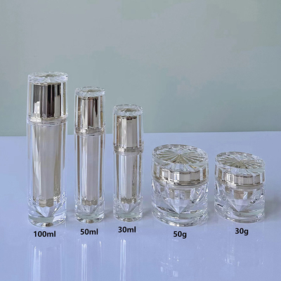 Acrylische luchtloze potfles 30G 50G 30ML 50ML 100ML voor cosmetische lotion met aluminium lotion pomp of mist sprayer