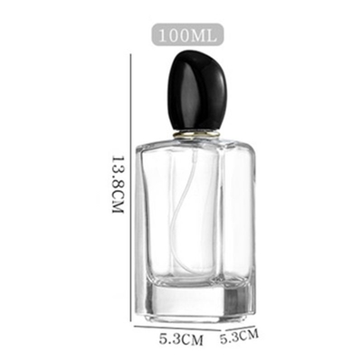 Vierkante glazen parfumfles met 50 ml 100 ml capaciteit en een kenmerkende onregelmatige kap