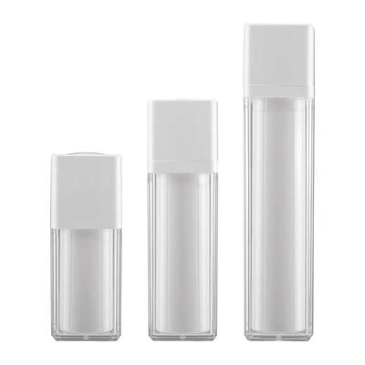 Op maat gemaakte vierkante plastic airless pompflacon voor lotioncrème in formaten van 15 ml, 30 ml en 50 ml