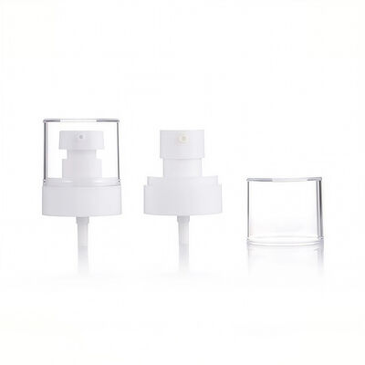 Witte plastic lotionpomp met doorzichtige beschermkap voor cosmetische flessen