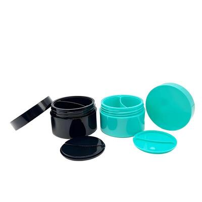 Groothandel 50+50 g dubbele raster plastic PP-crème pot met dubbele raster gescheiden opslag voor huidverzorgingsproducten