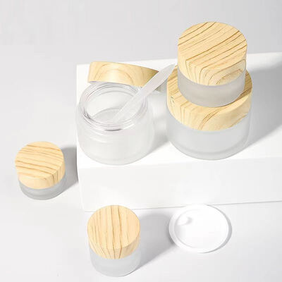 5g 10g 15g 30g 50g Lege Matglas Crème Potten Cosmetische Natuurlijke Houten Containers voor Oogcrème Gezichtsmasker